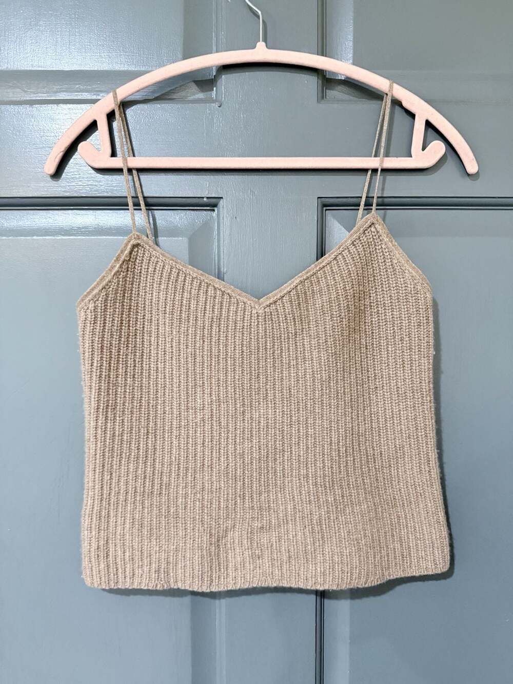 Theory Formina Cashmere Quiet Luxury Ribbed Knit Tank Top Camisole Beige Size P